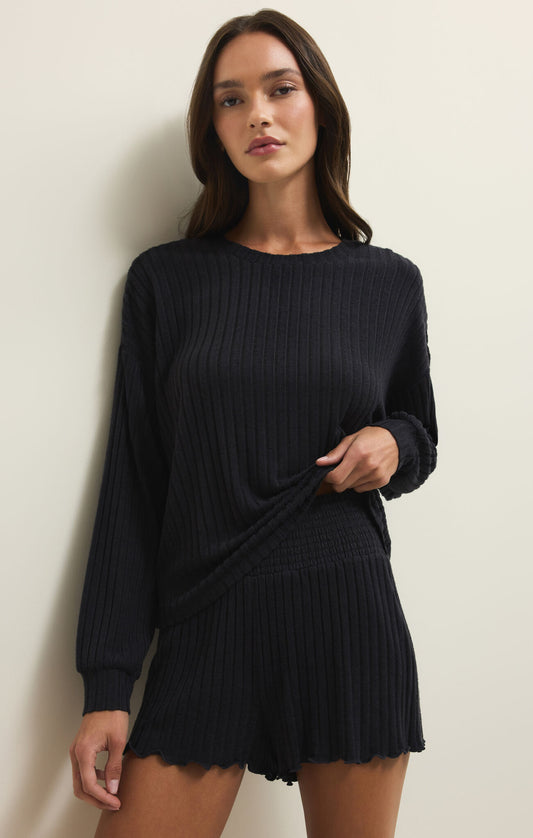 Daydream Rib LS Top - Black Sand - ZLT253821