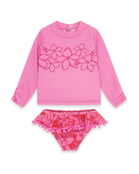 Sandy Toes Rashguard Swim Set- Pink Sunset - Feather4Arrow