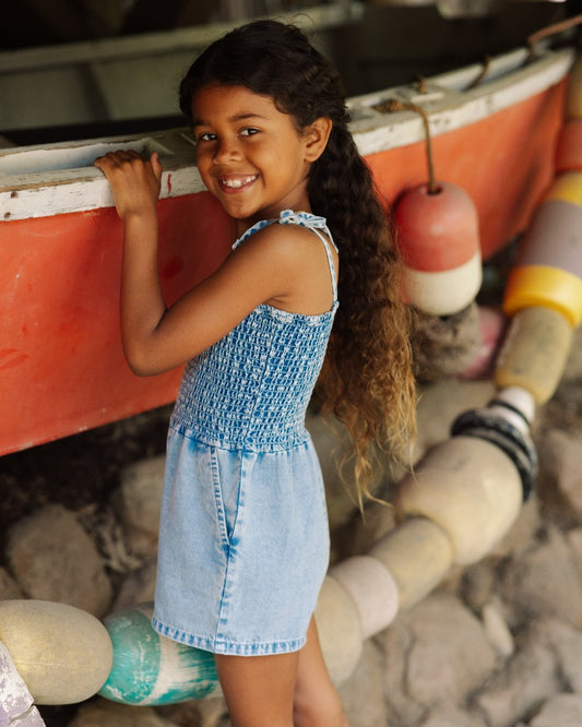 Brunch Club Romper - Washed indigo - F4A