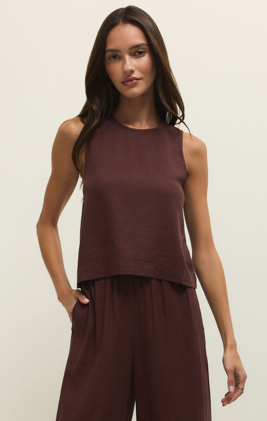 SLOANE LINEN TANK- CHOCOLATE CHERRY - ZT261576