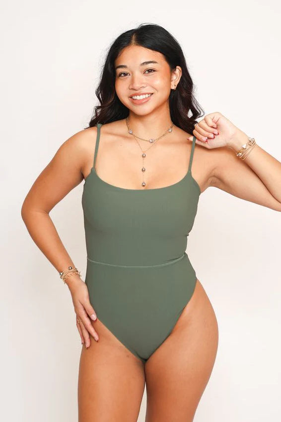 Kayla Ribbed Bodysuit - Olive - Active By Teal