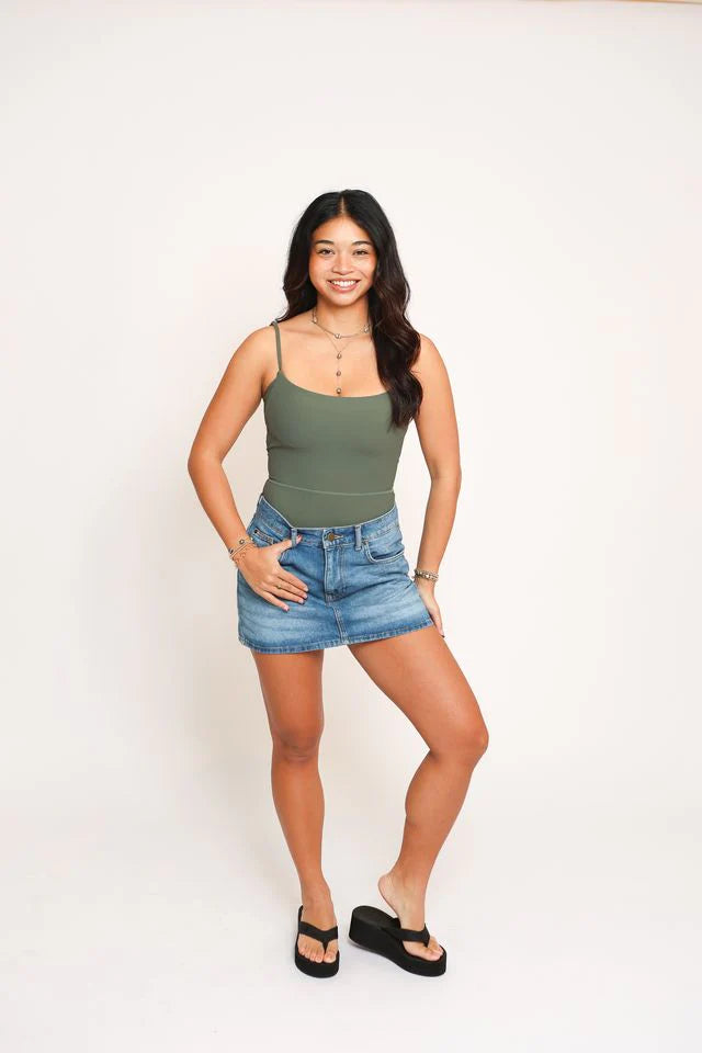 Kayla Ribbed Bodysuit - Olive - Active By Teal