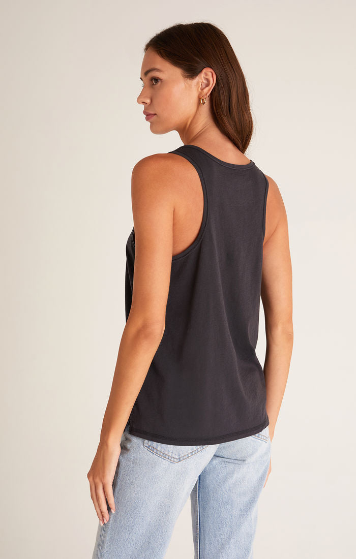 ORGANIC V-NECK TANK-WASHED BLACK-ZT222242